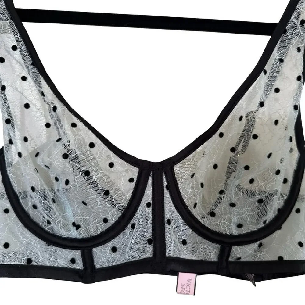 Victorias Secret Unlined Plunge Blue Black Lace Sheer Underwire Bra NWT sz 36B